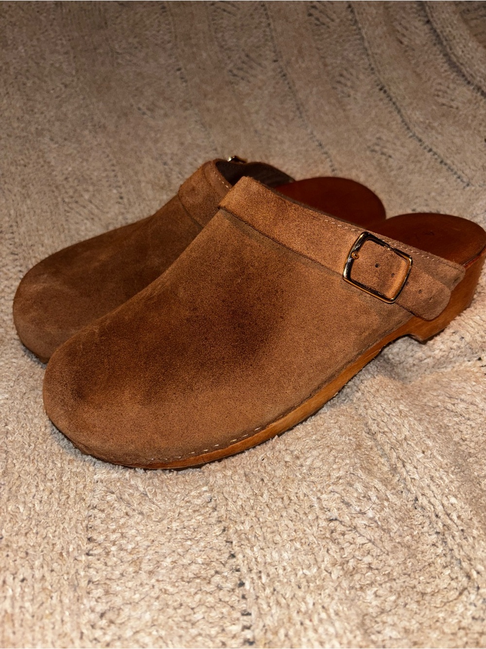 Anthropologie Brown Suede Buckle Clogs Platform Mules Sz 41 (9.5)